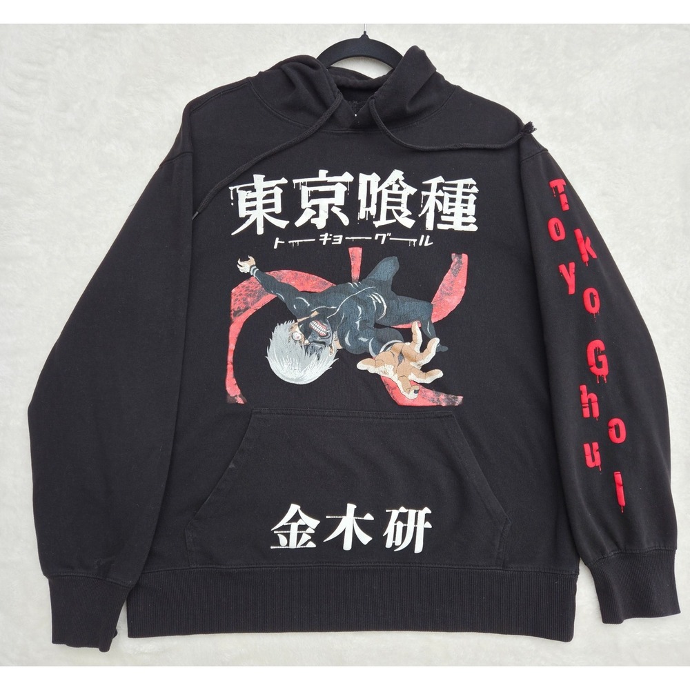 Tokyo Ghoul Mens Graphic Hoodie Large Black Ken Kaneki Crunchyroll Cotton Blend